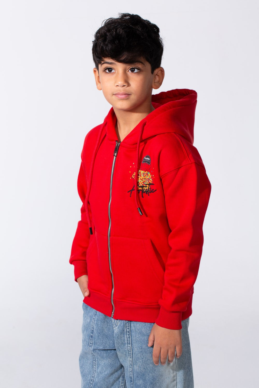 Boy's Zip-Up Back Artistic Print Long Sleeve Oversize Melton Hood Sweatshirt