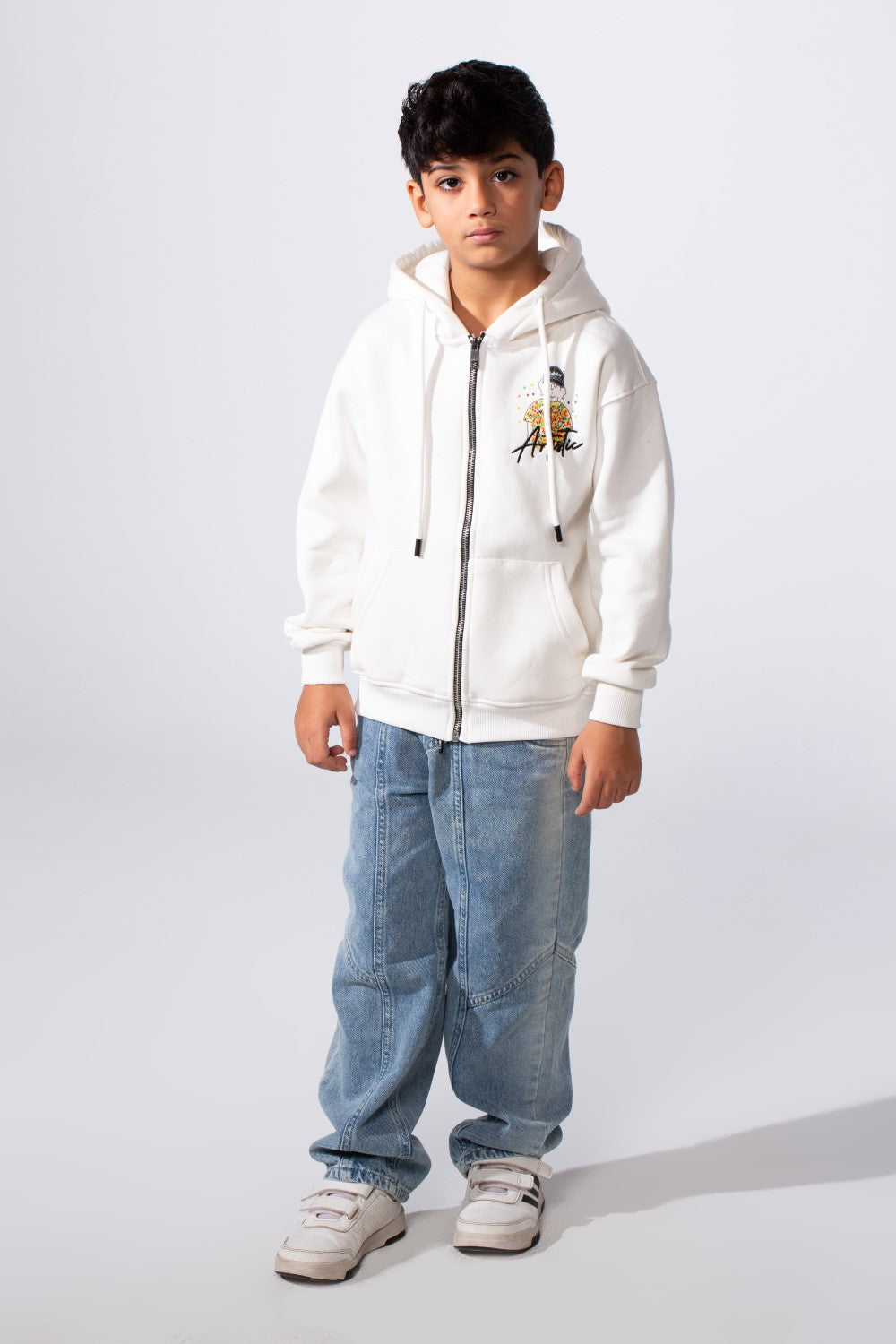 Boy's Zip-Up Back Artistic Print Long Sleeve Oversize Melton Hood Sweatshirt