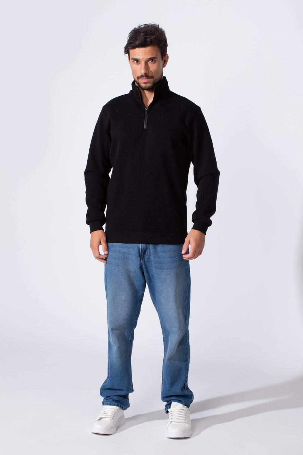 Men's Quarter-Zip Mock Neck Sweatshirt Detailed Tomato Store With Elasticated Cuffs And Ham