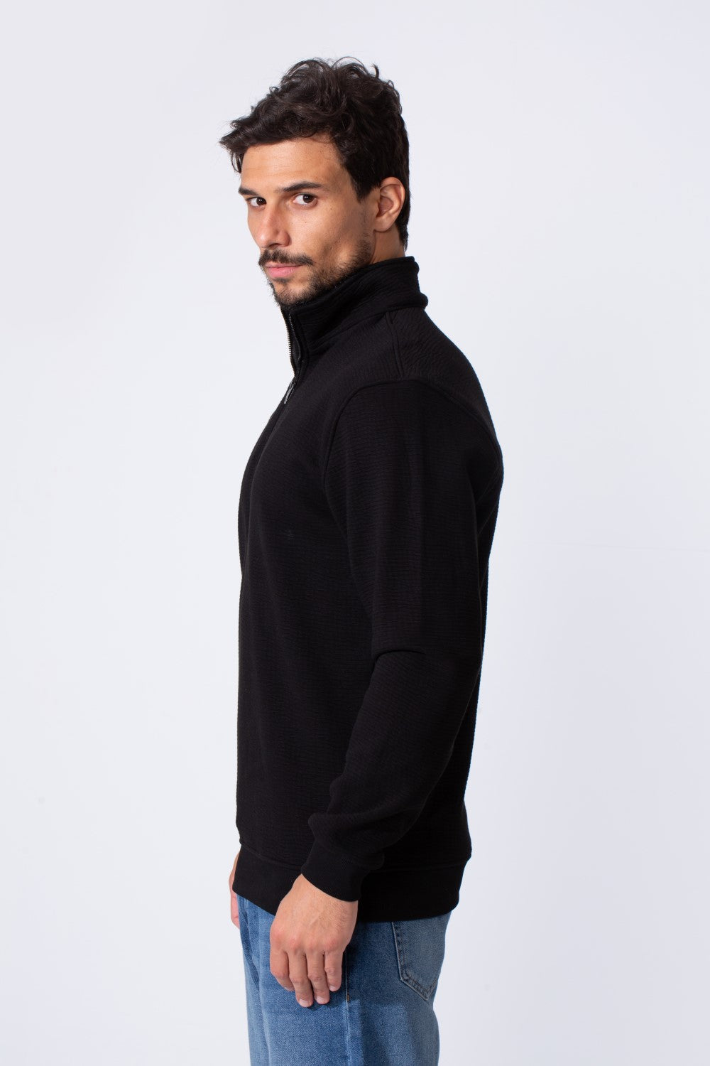 Men's Quarter-Zip Mock Neck Sweatshirt Detailed Tomato Store With Elasticated Cuffs And Ham