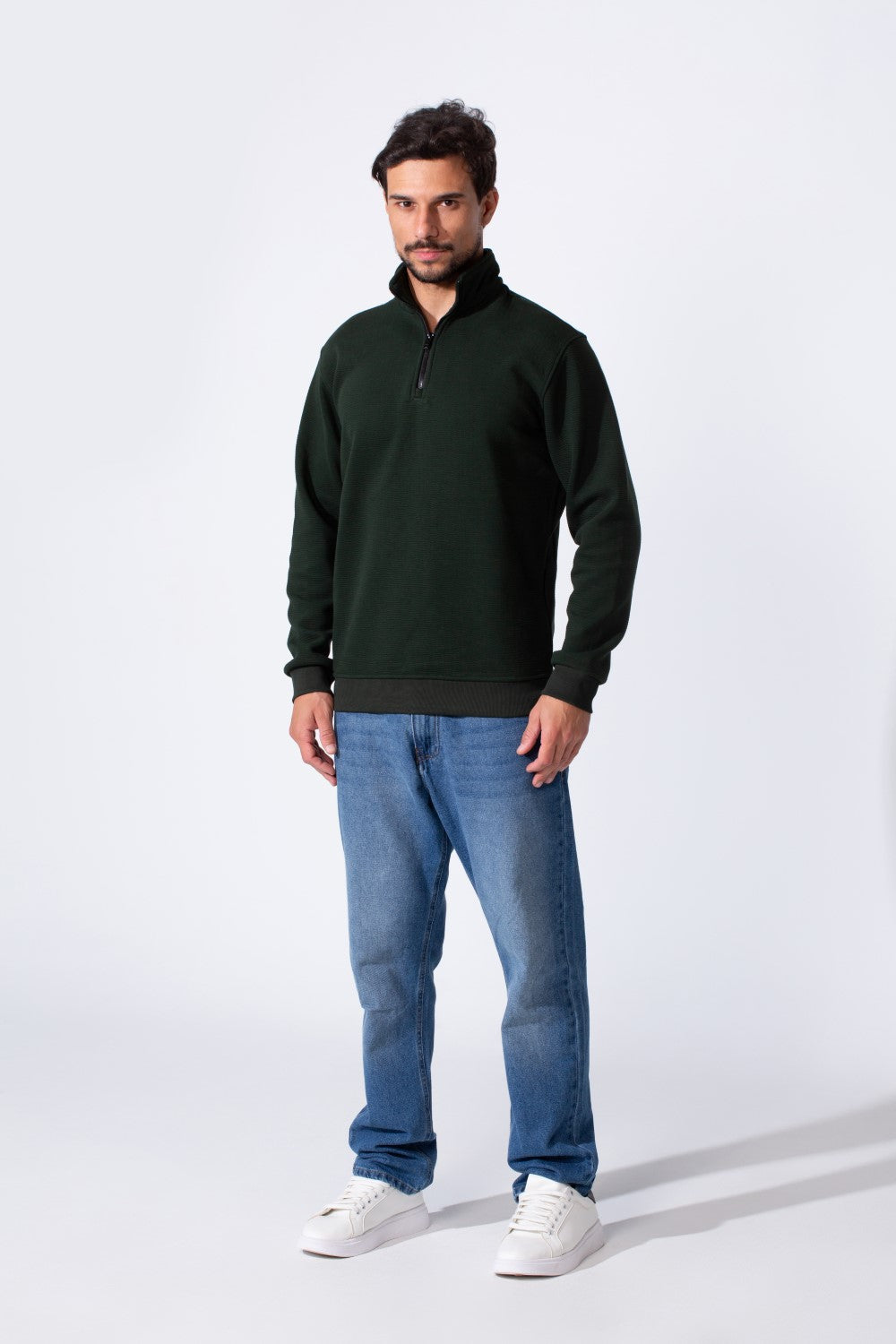 Men's Quarter-Zip Mock Neck Sweatshirt Detailed Tomato Store With Elasticated Cuffs And Ham