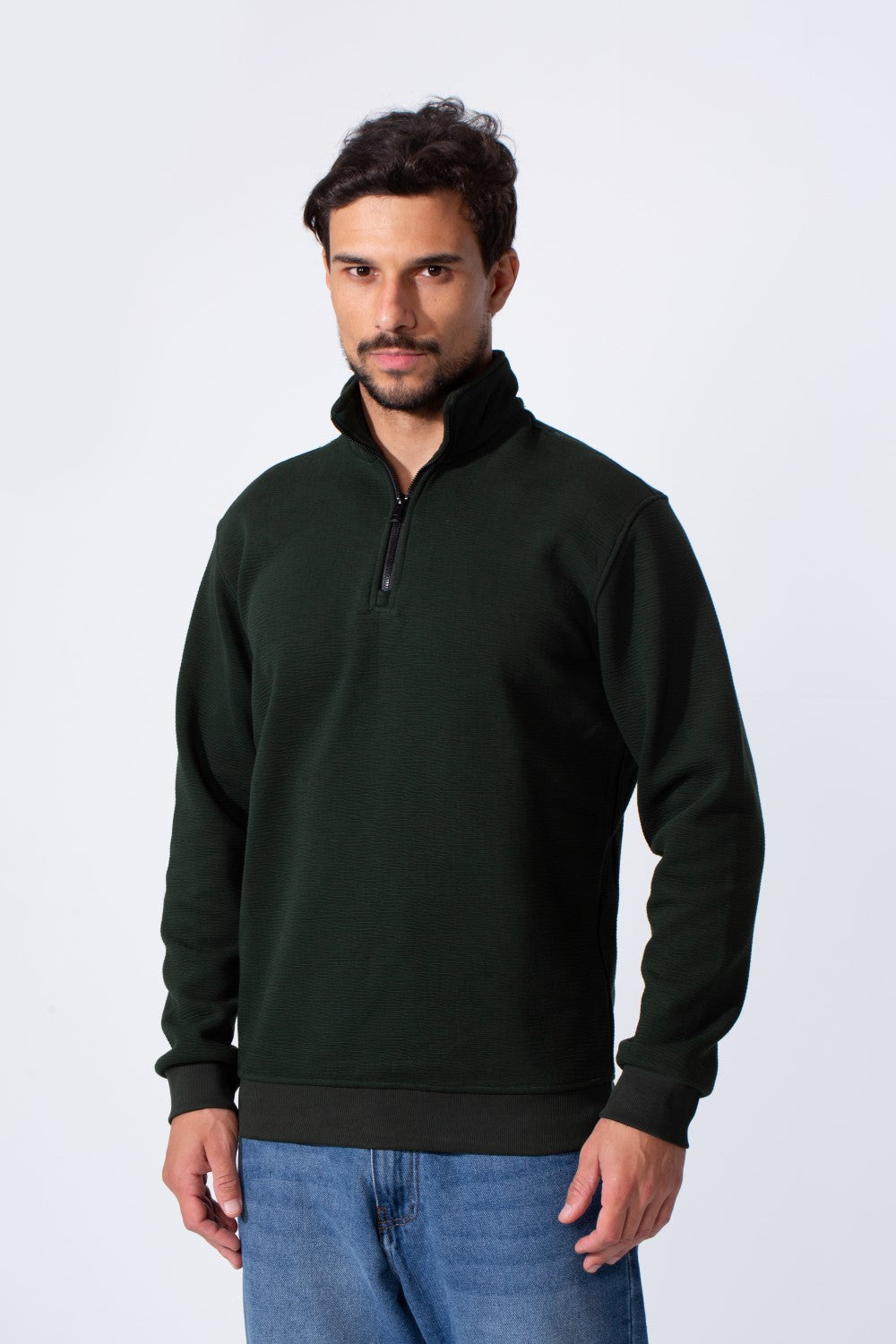 Men's Quarter-Zip Mock Neck Sweatshirt Detailed Tomato Store With Elasticated Cuffs And Ham