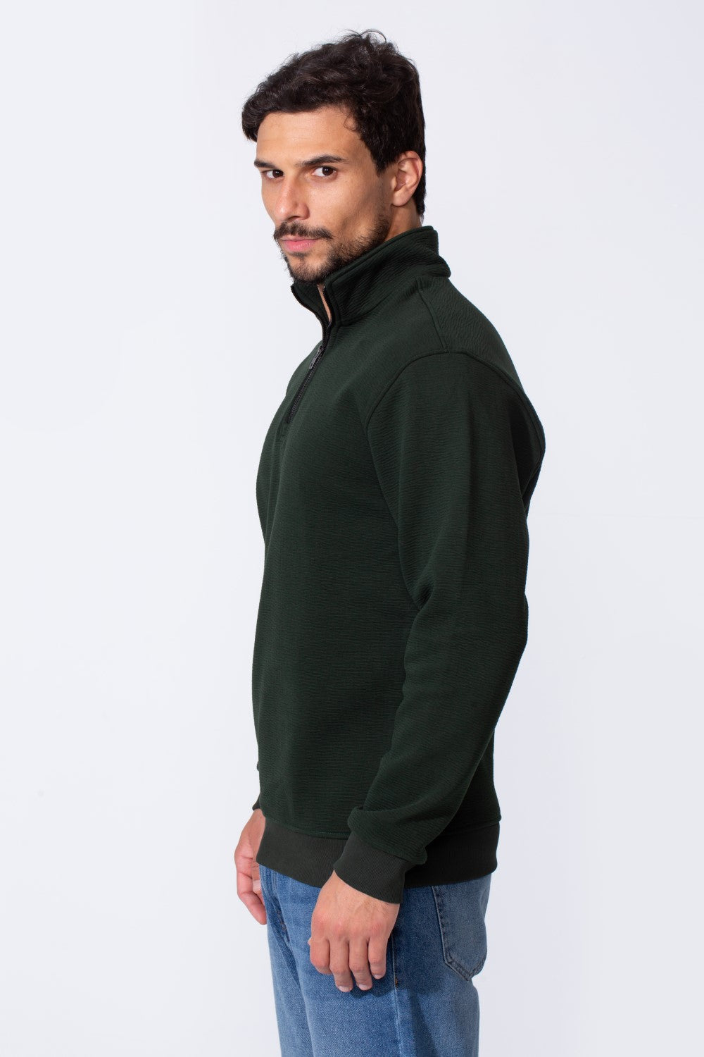 Men's Quarter-Zip Mock Neck Sweatshirt Detailed Tomato Store With Elasticated Cuffs And Ham