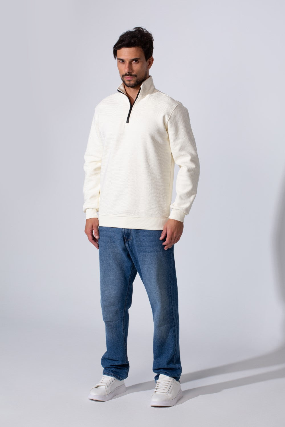 Men's Quarter-Zip Mock Neck Sweatshirt Detailed Tomato Store With Elasticated Cuffs And Ham