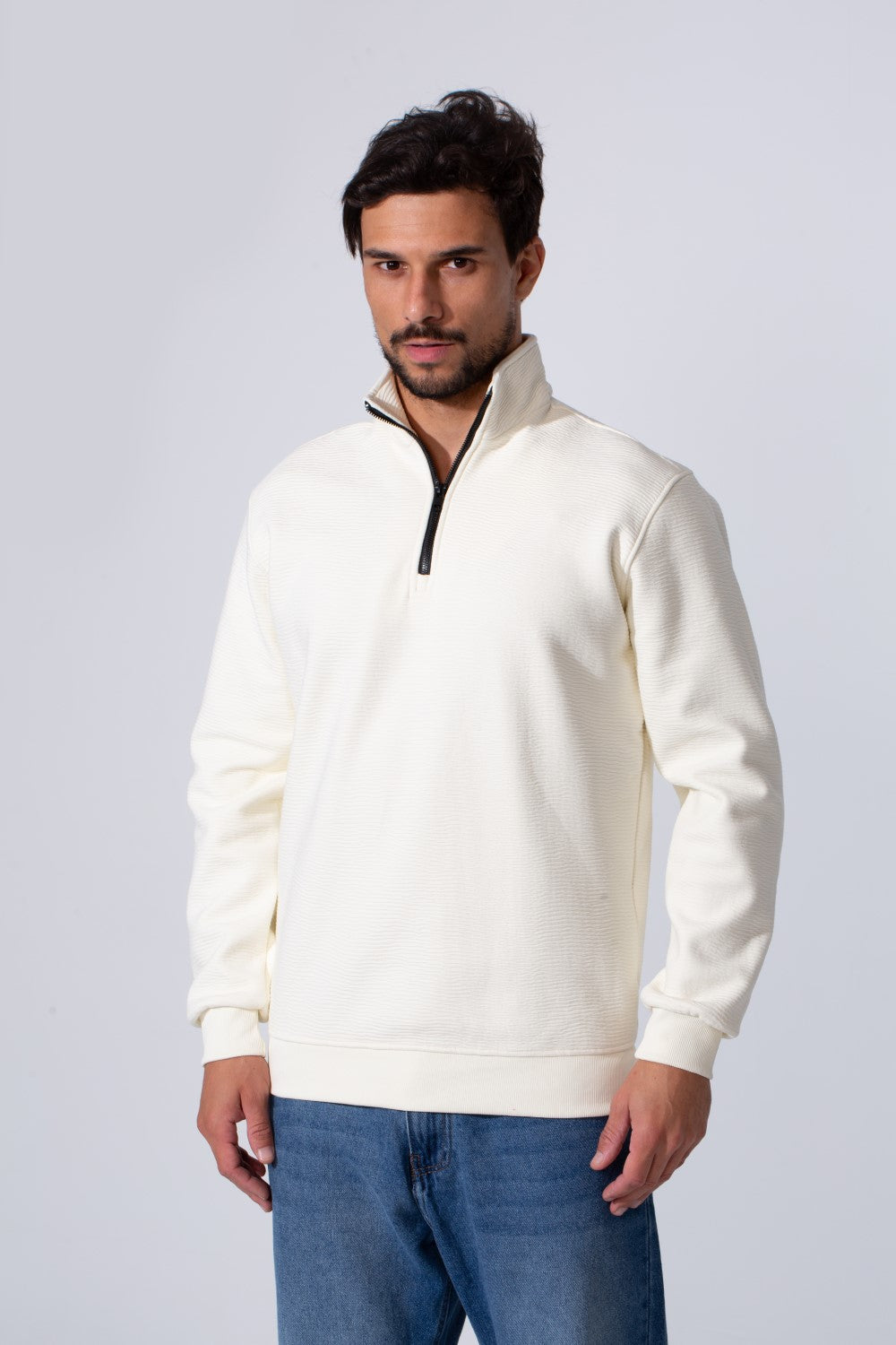 Men's Quarter-Zip Mock Neck Sweatshirt Detailed Tomato Store With Elasticated Cuffs And Ham