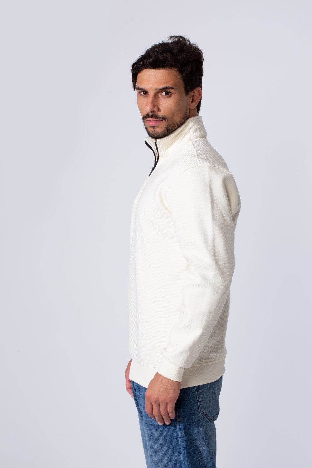 Men's Quarter-Zip Mock Neck Sweatshirt Detailed Tomato Store With Elasticated Cuffs And Ham