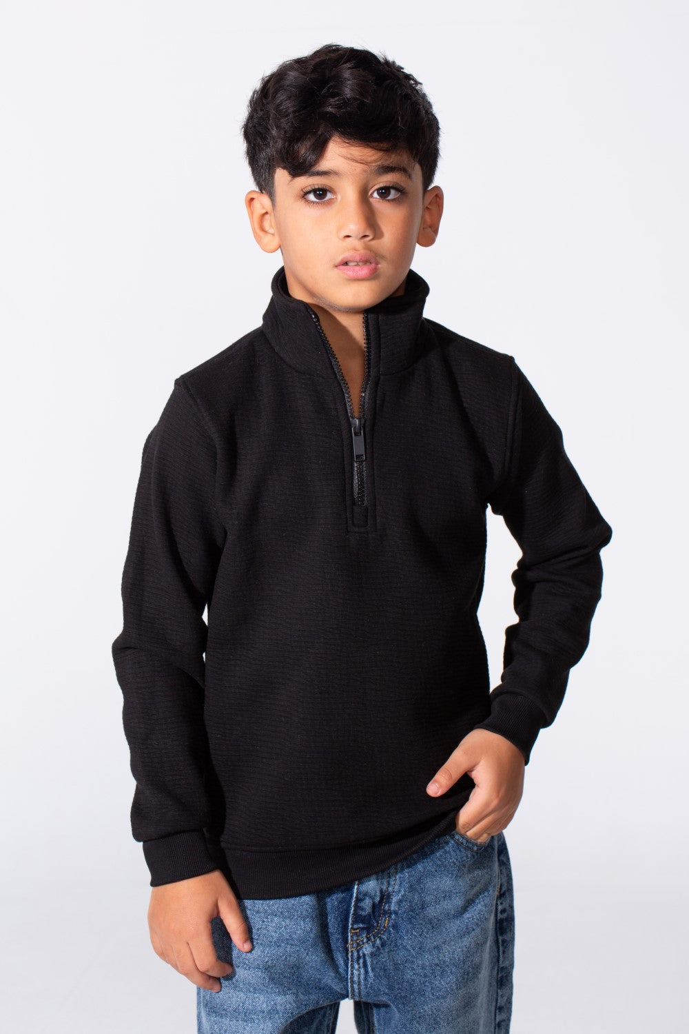 Boy's Quarter-Zip Mock Neck Sweatshirt Detailed Tomato Store With Elasticated Cuffs And Ham