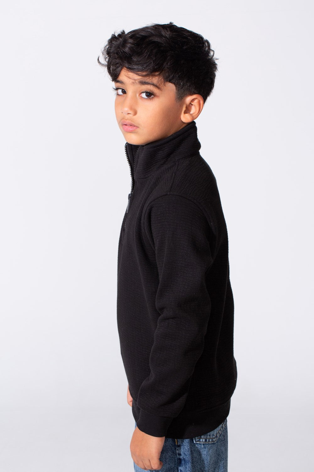 Boy's Quarter-Zip Mock Neck Sweatshirt Detailed Tomato Store With Elasticated Cuffs And Ham