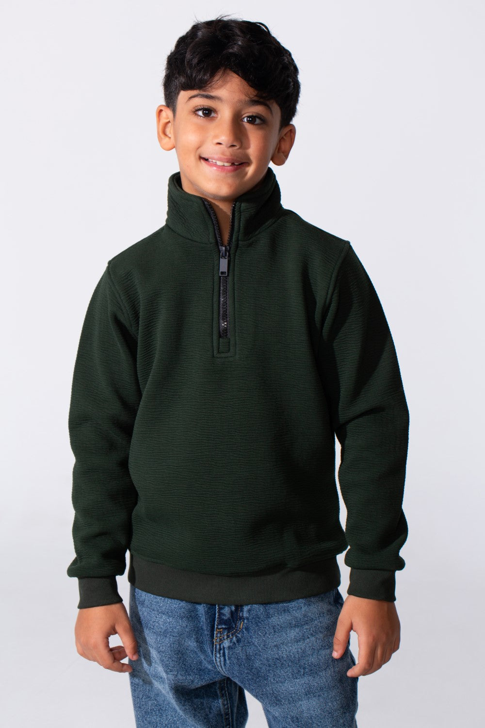 Boy's Quarter-Zip Mock Neck Sweatshirt Detailed Tomato Store With Elasticated Cuffs And Ham