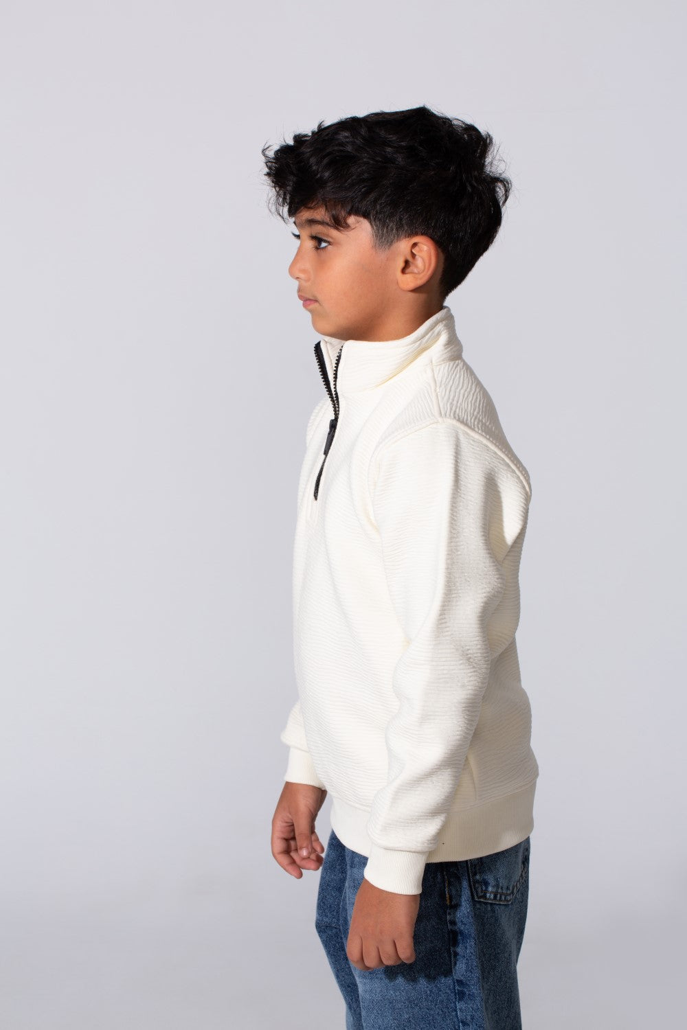 Boy's Quarter-Zip Mock Neck Sweatshirt Detailed Tomato Store With Elasticated Cuffs And Ham