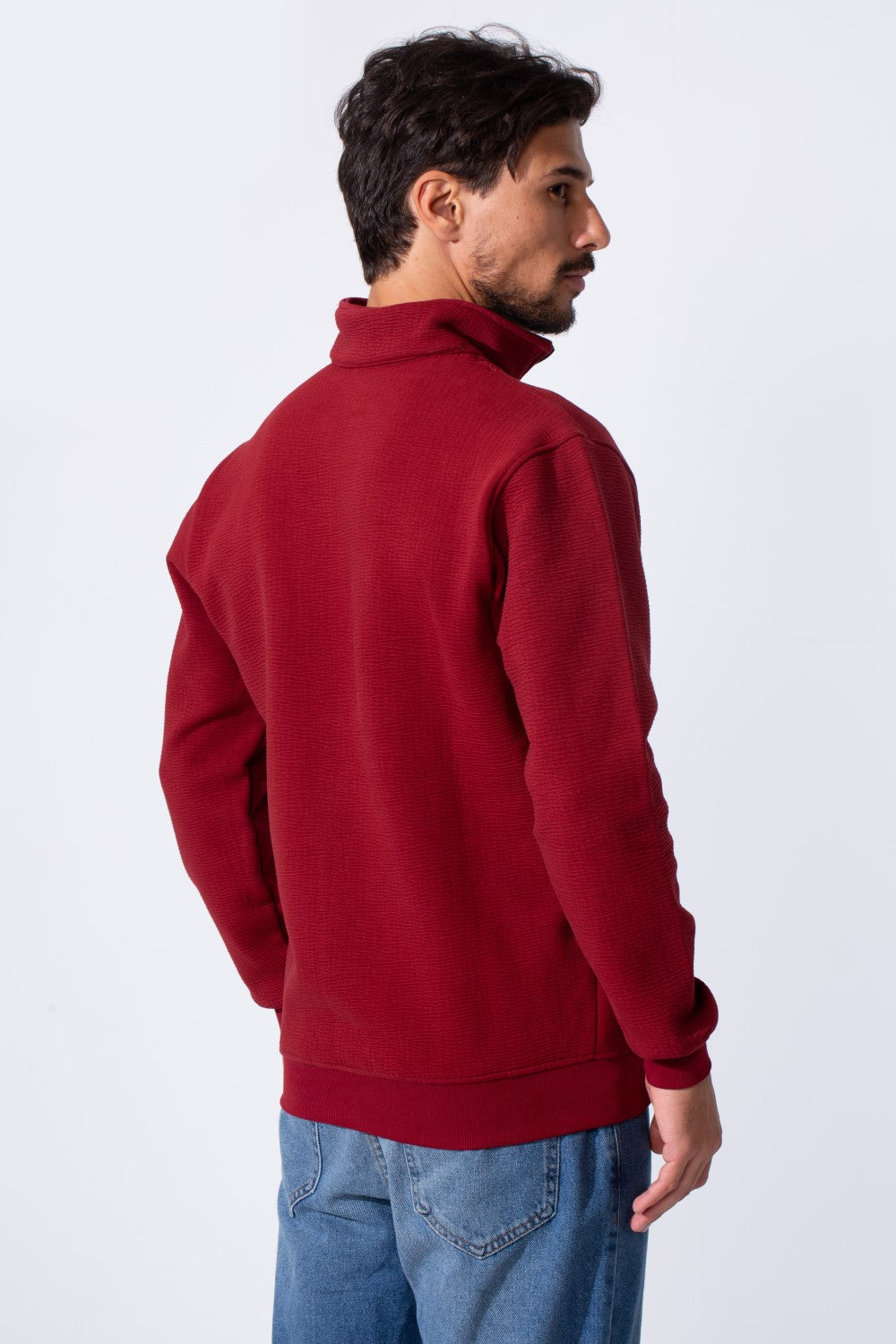 Men's Quarter-Zip Mock Neck Sweatshirt Detailed Tomato Store With Elasticated Cuffs And Ham