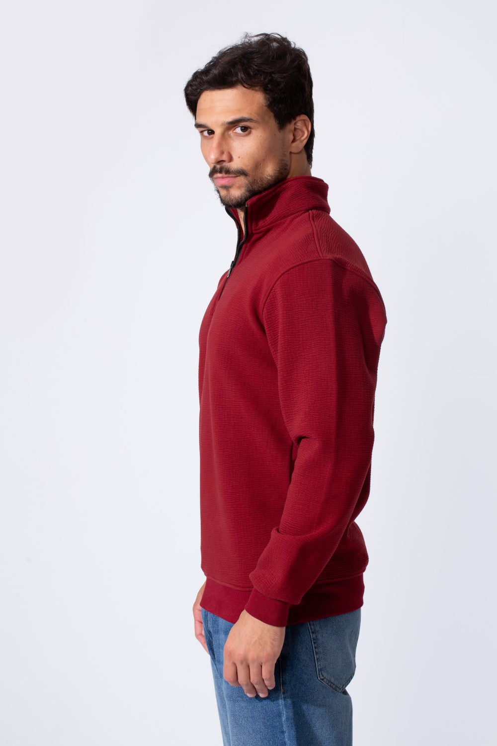 Men's Quarter-Zip Mock Neck Sweatshirt Detailed Tomato Store With Elasticated Cuffs And Ham