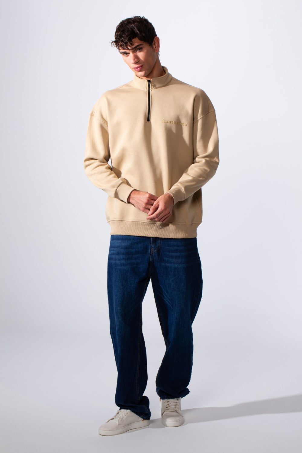 Men's Half Zip Regular Fit Text Print Melton Sweatshirt