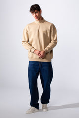 Men's Half Zip Regular Fit Text Print Melton Sweatshirt