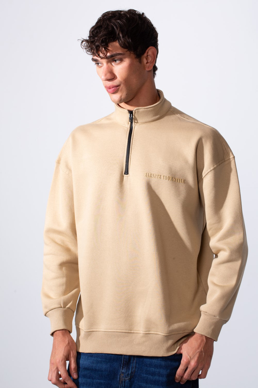 Men's Half Zip Regular Fit Text Print Melton Sweatshirt