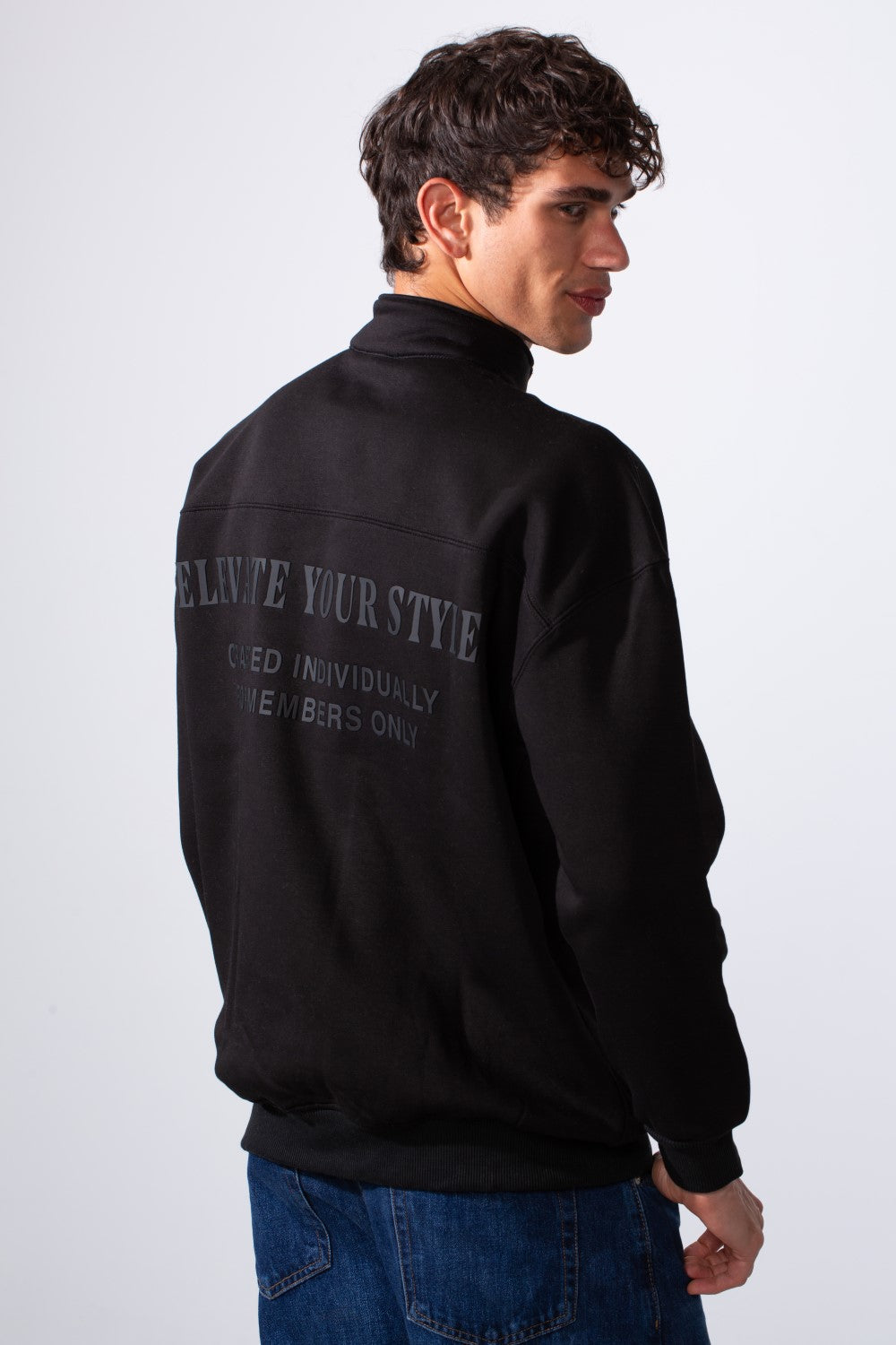 Men's Half Zip Regular Fit Text Print Melton Sweatshirt