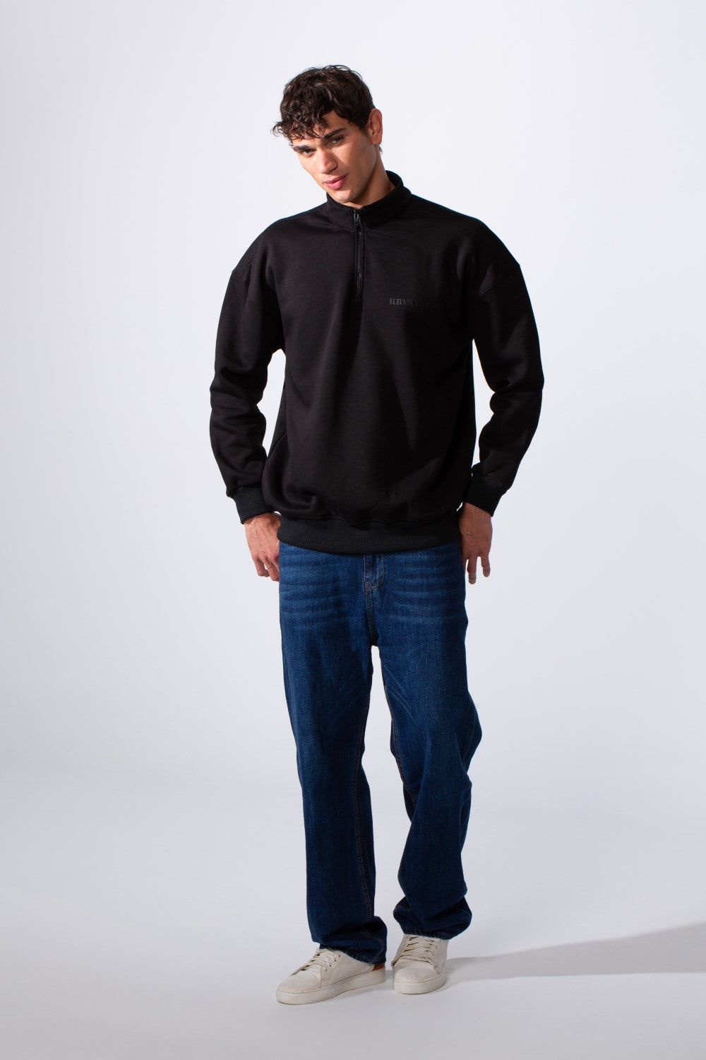 Men's Half Zip Regular Fit Text Print Melton Sweatshirt