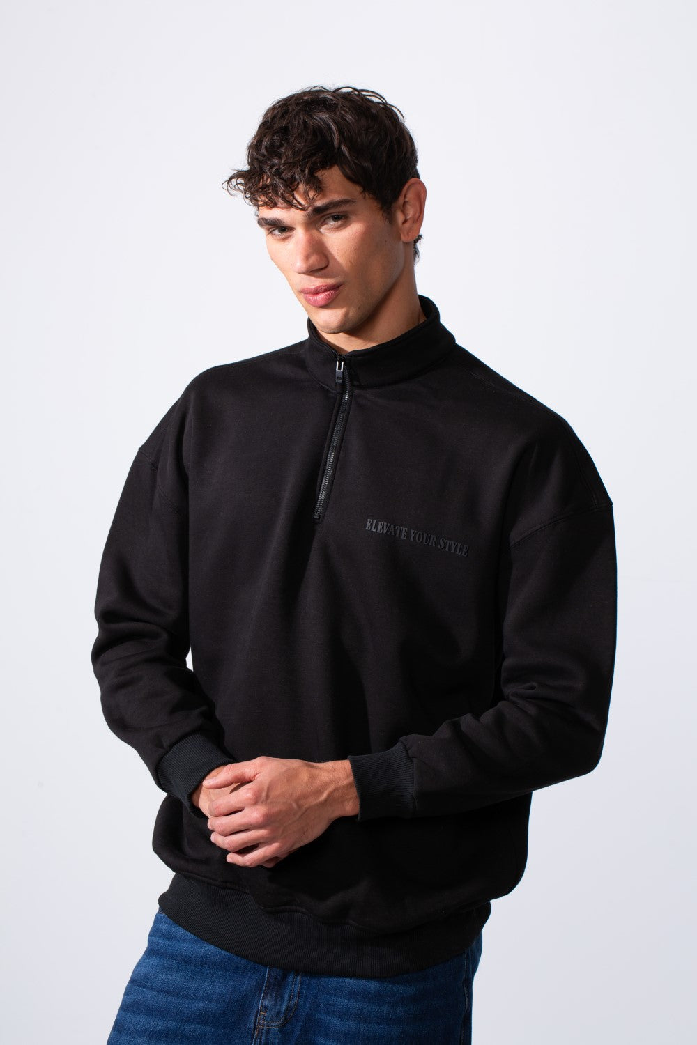 Men's Half Zip Regular Fit Text Print Melton Sweatshirt