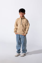 Boy's High Nick Half Zip With Back Text Print Oversize Comfy Daily Wear Casual Sweatshirt