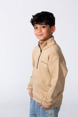 Boy's High Nick Half Zip With Back Text Print Oversize Comfy Daily Wear Casual Sweatshirt