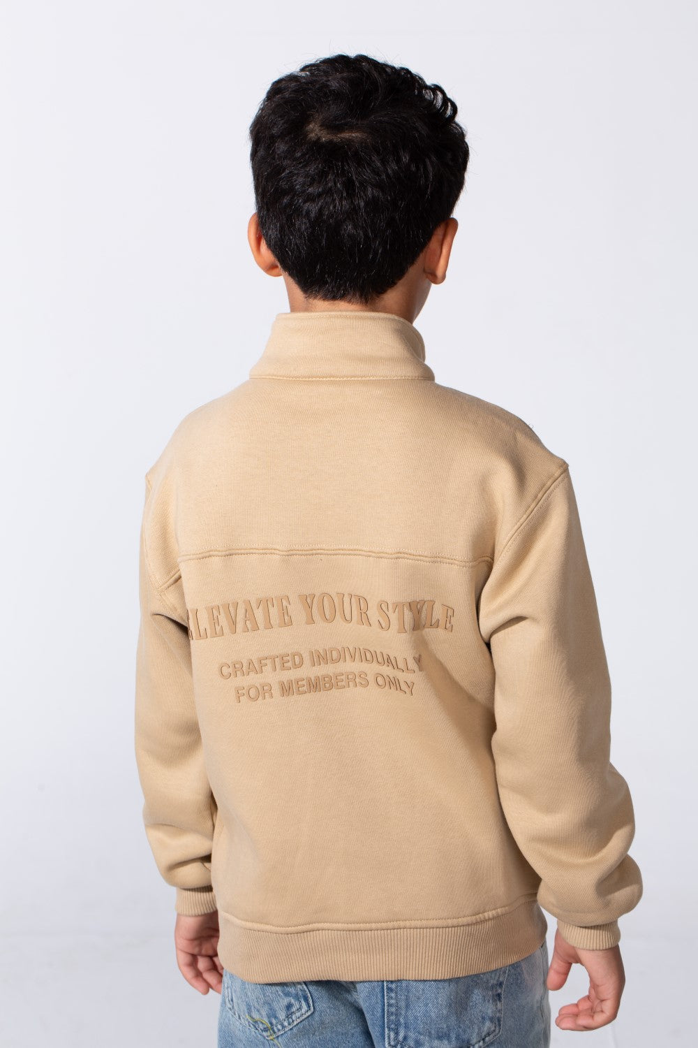 Boy's High Nick Half Zip With Back Text Print Oversize Comfy Daily Wear Casual Sweatshirt