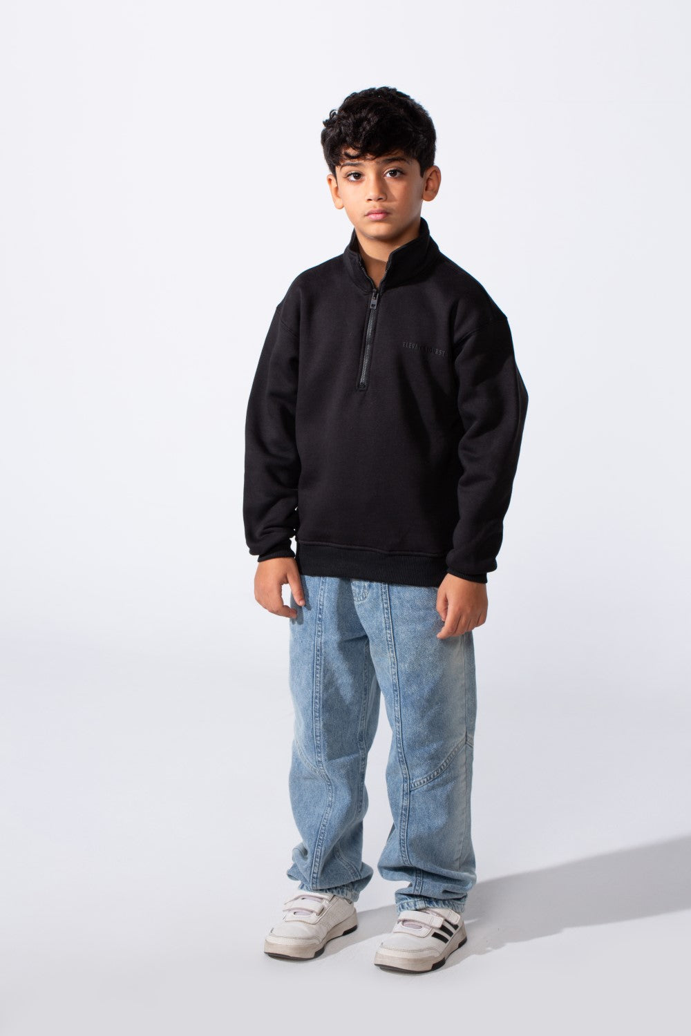 Boy's High Nick Half Zip With Back Text Print Oversize Comfy Daily Wear Casual Sweatshirt