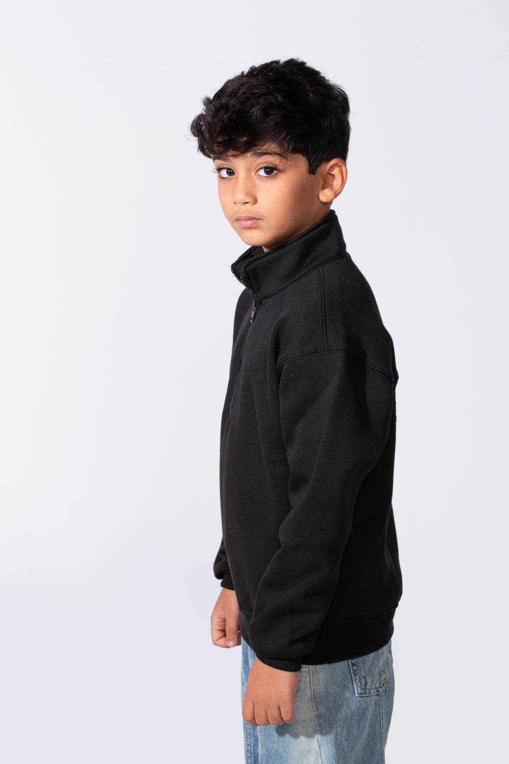 Boy's High Nick Half Zip With Back Text Print Oversize Comfy Daily Wear Casual Sweatshirt