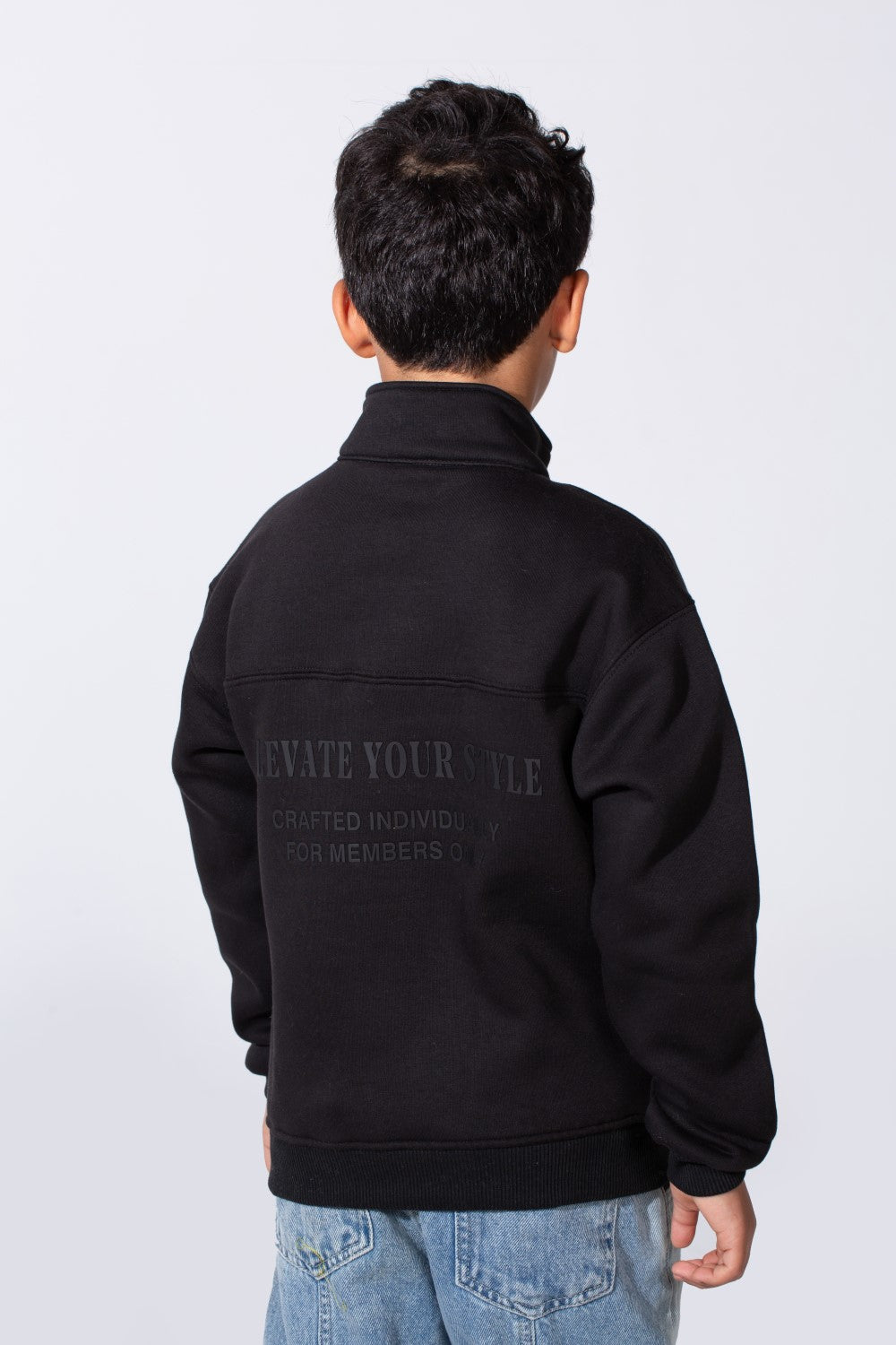 Boy's High Nick Half Zip With Back Text Print Oversize Comfy Daily Wear Casual Sweatshirt