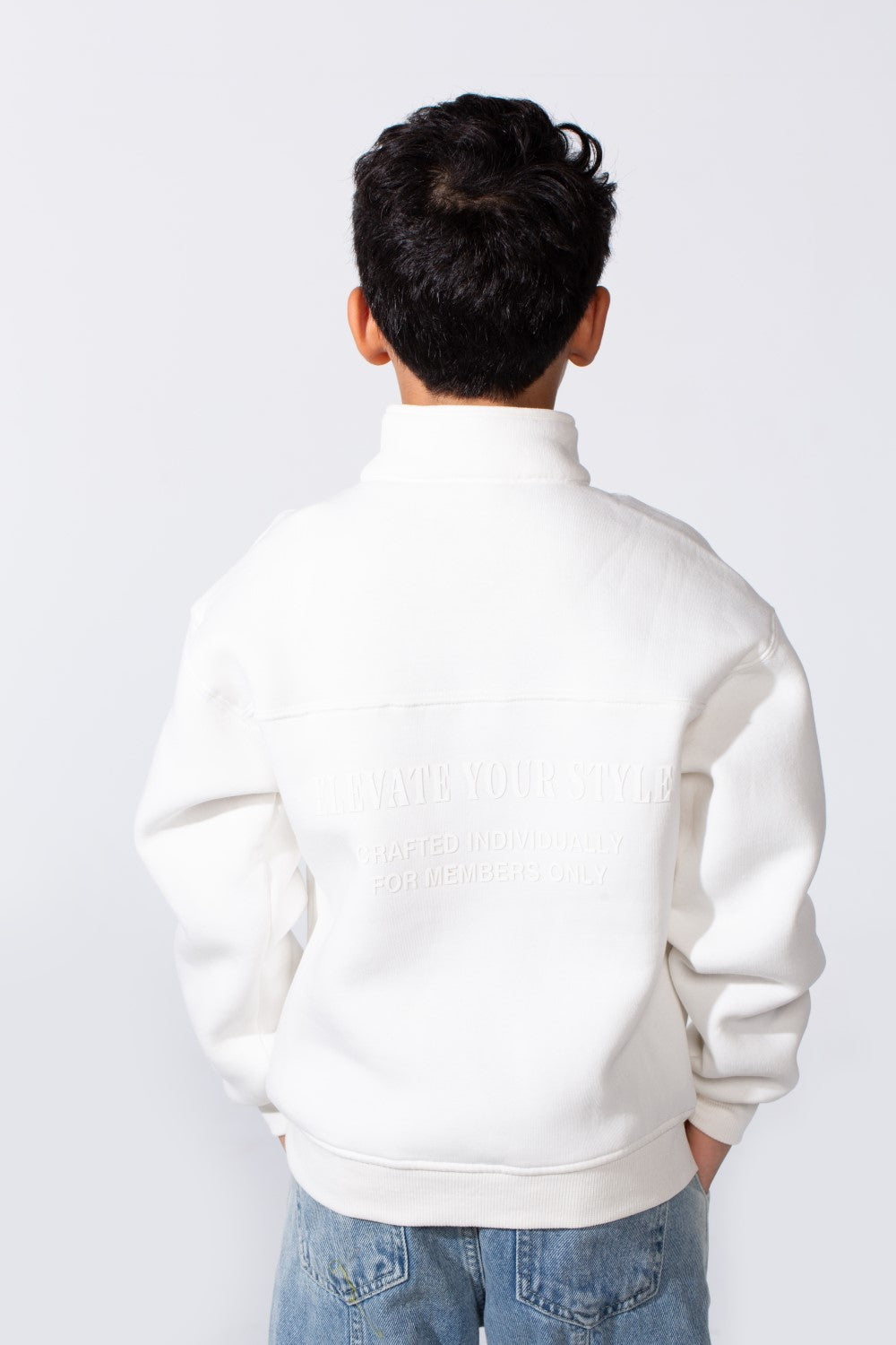 Boy's High Nick Half Zip With Back Text Print Oversize Comfy Daily Wear Casual Sweatshirt