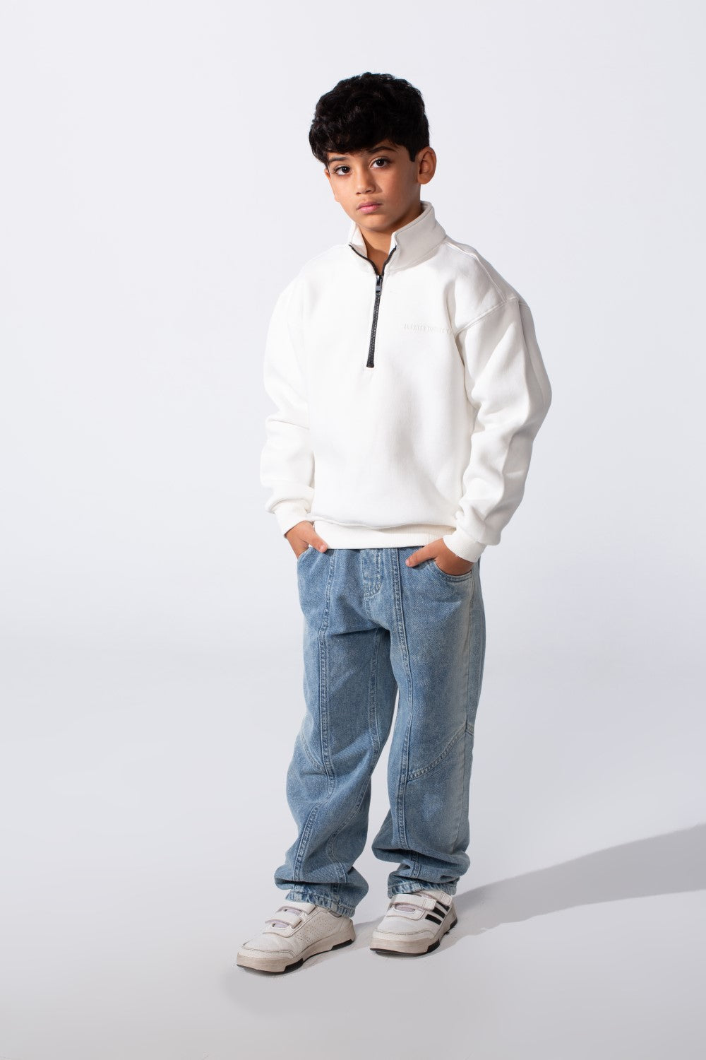 Boy's High Nick Half Zip With Back Text Print Oversize Comfy Daily Wear Casual Sweatshirt