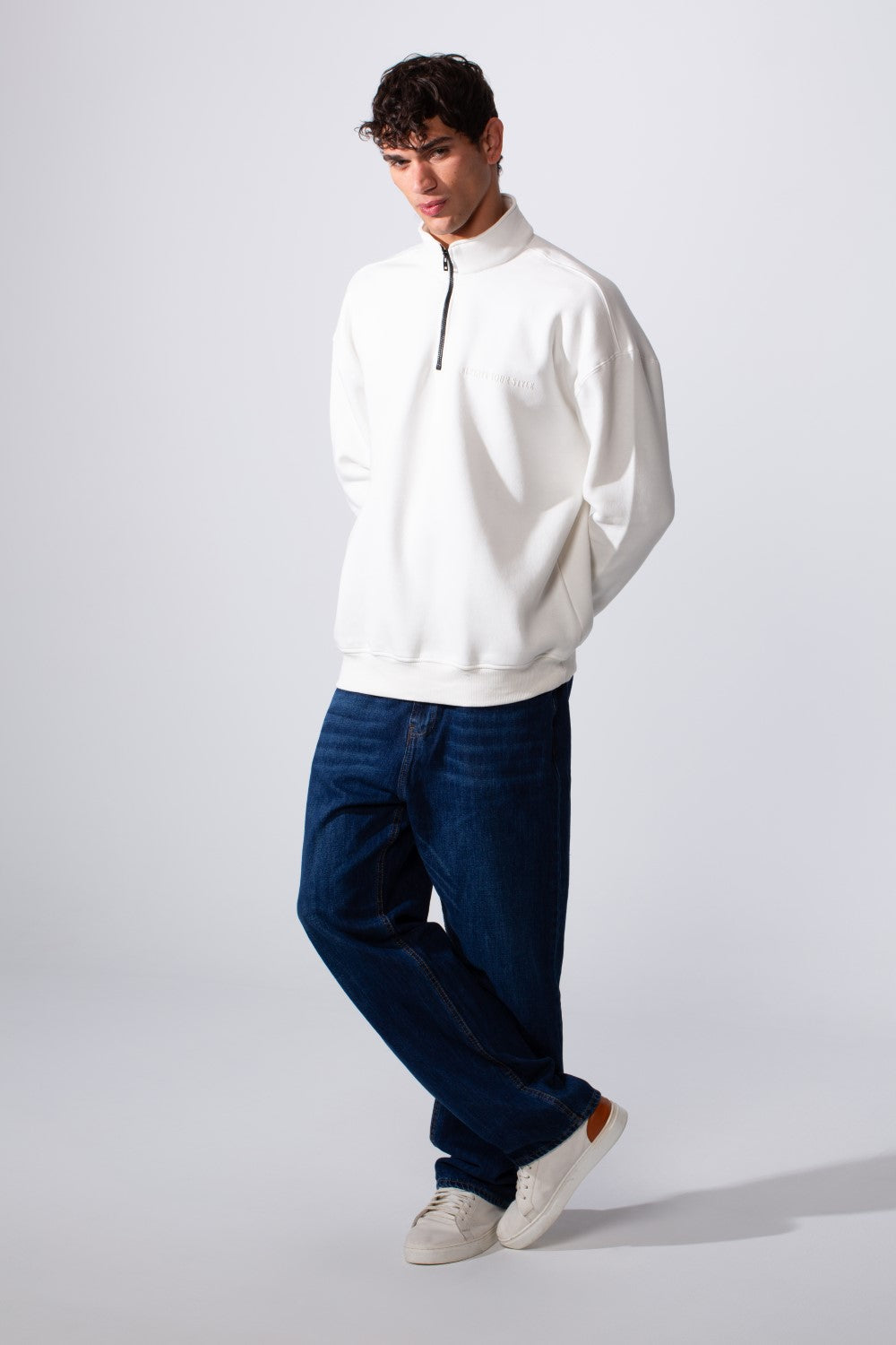 Men's Half Zip Regular Fit Text Print Melton Sweatshirt