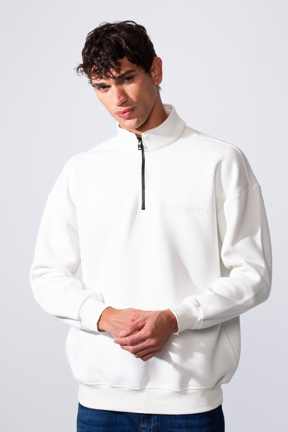 Men's Half Zip Regular Fit Text Print Melton Sweatshirt