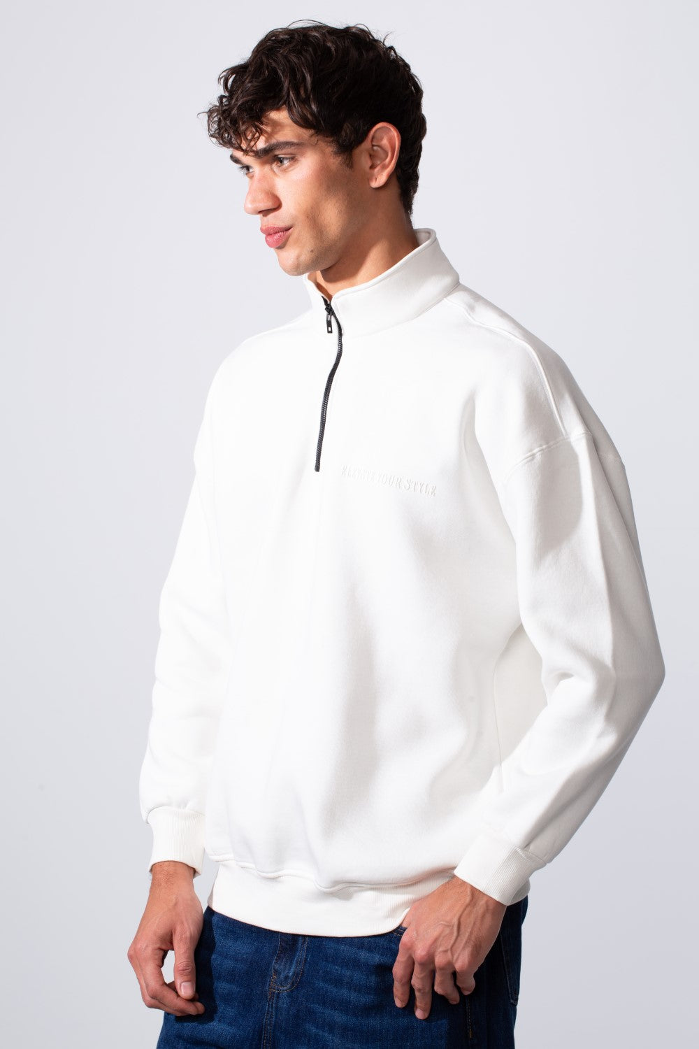Men's Half Zip Regular Fit Text Print Melton Sweatshirt