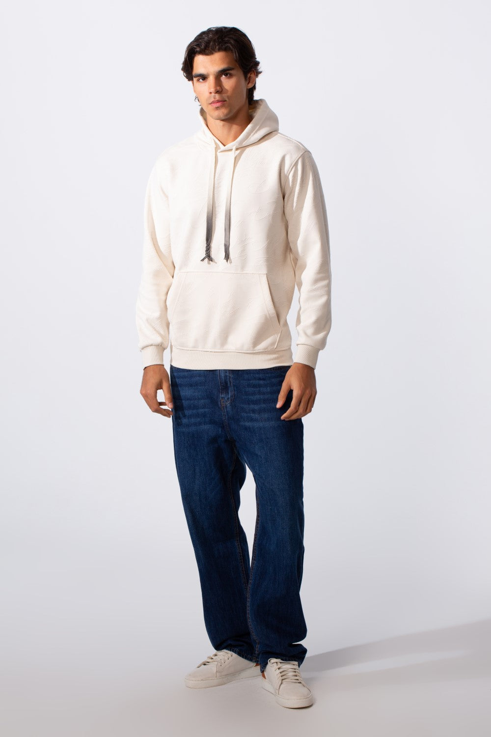 Men's Tonal Abstract Line Print Slim Fit Hood Sweatshirt