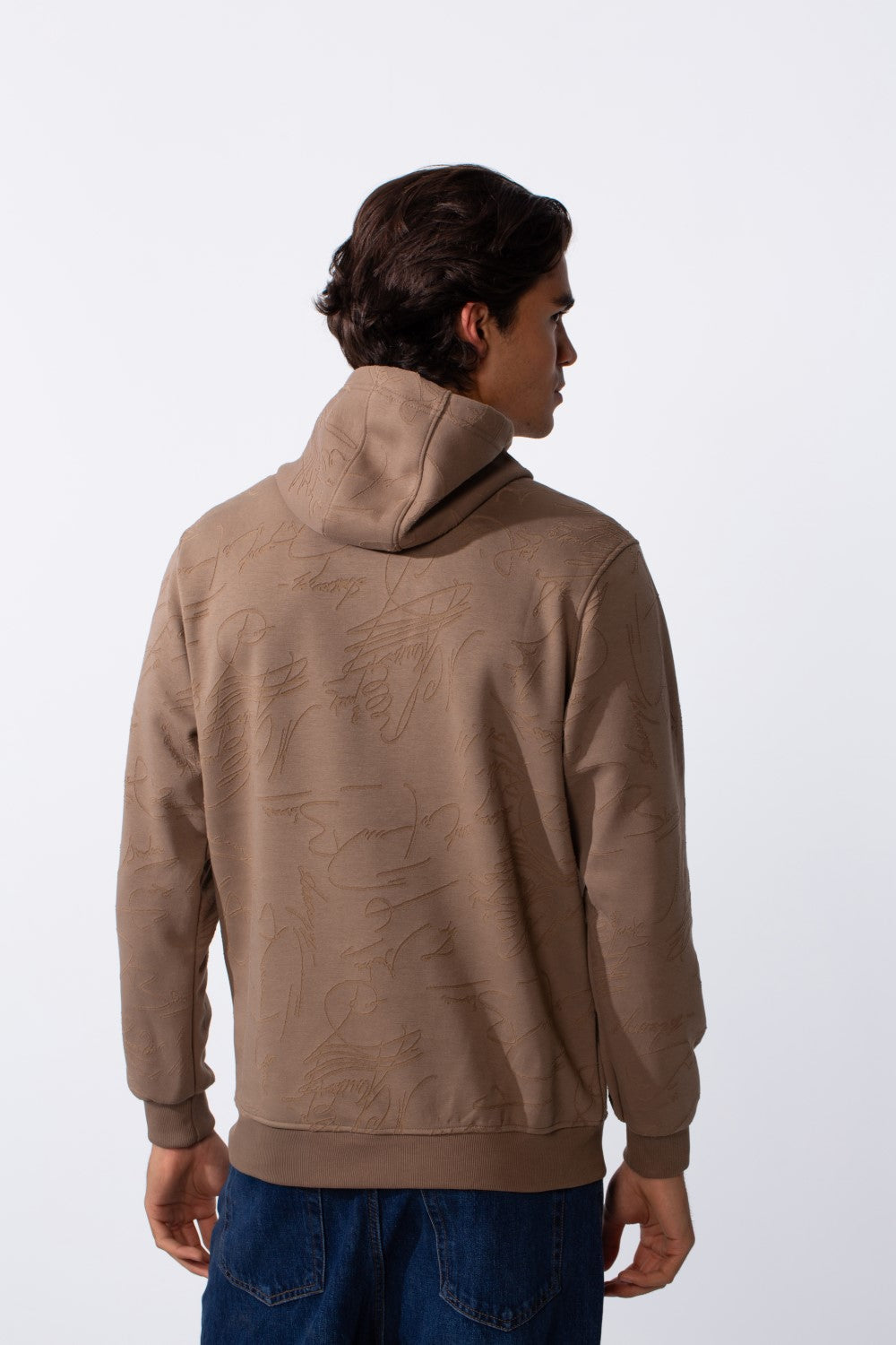 Men's Tonal Abstract Line Print Slim Fit Hood Sweatshirt