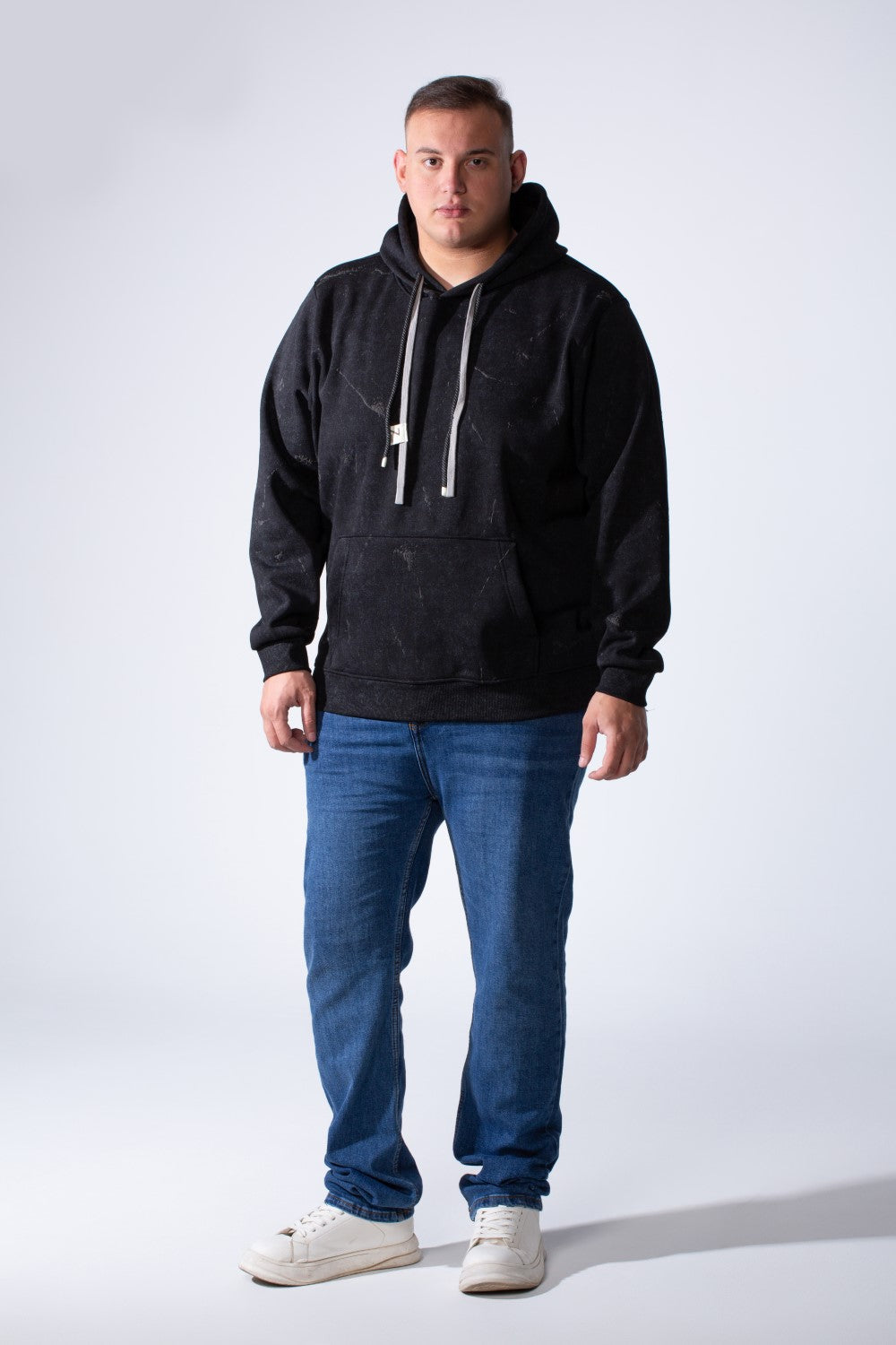 Men's Long Sleeve With Unique Marble Pattern Front Kangaroo Pocket Comfortable Big Size Hooded Sweatshirt