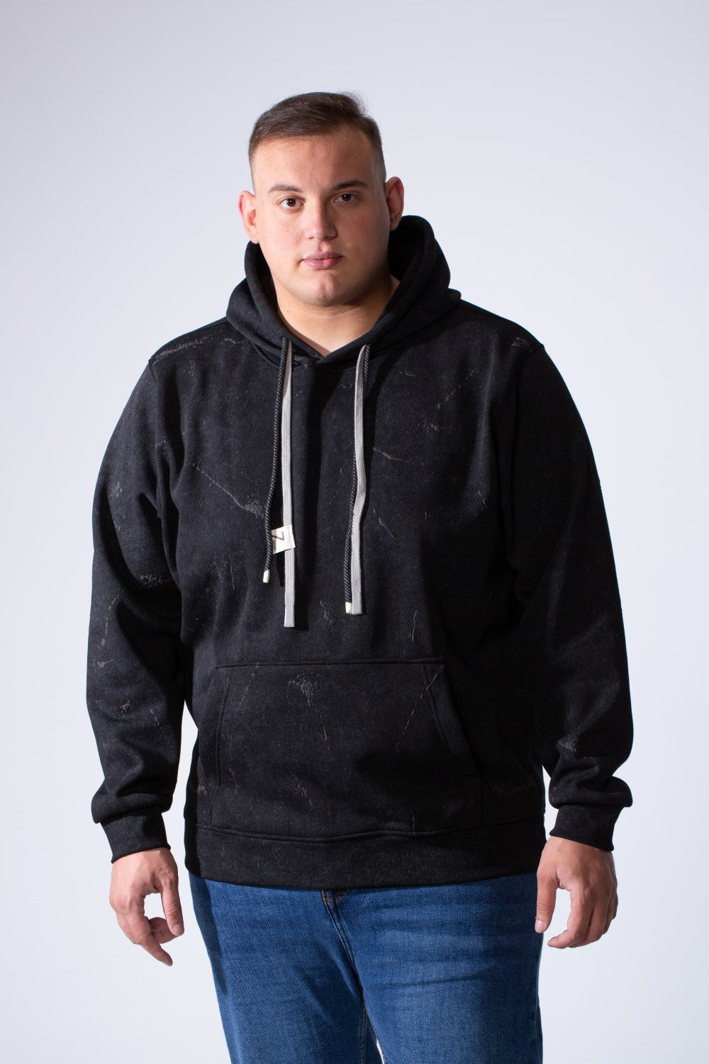 Men's Long Sleeve With Unique Marble Pattern Front Kangaroo Pocket Comfortable Big Size Hooded Sweatshirt