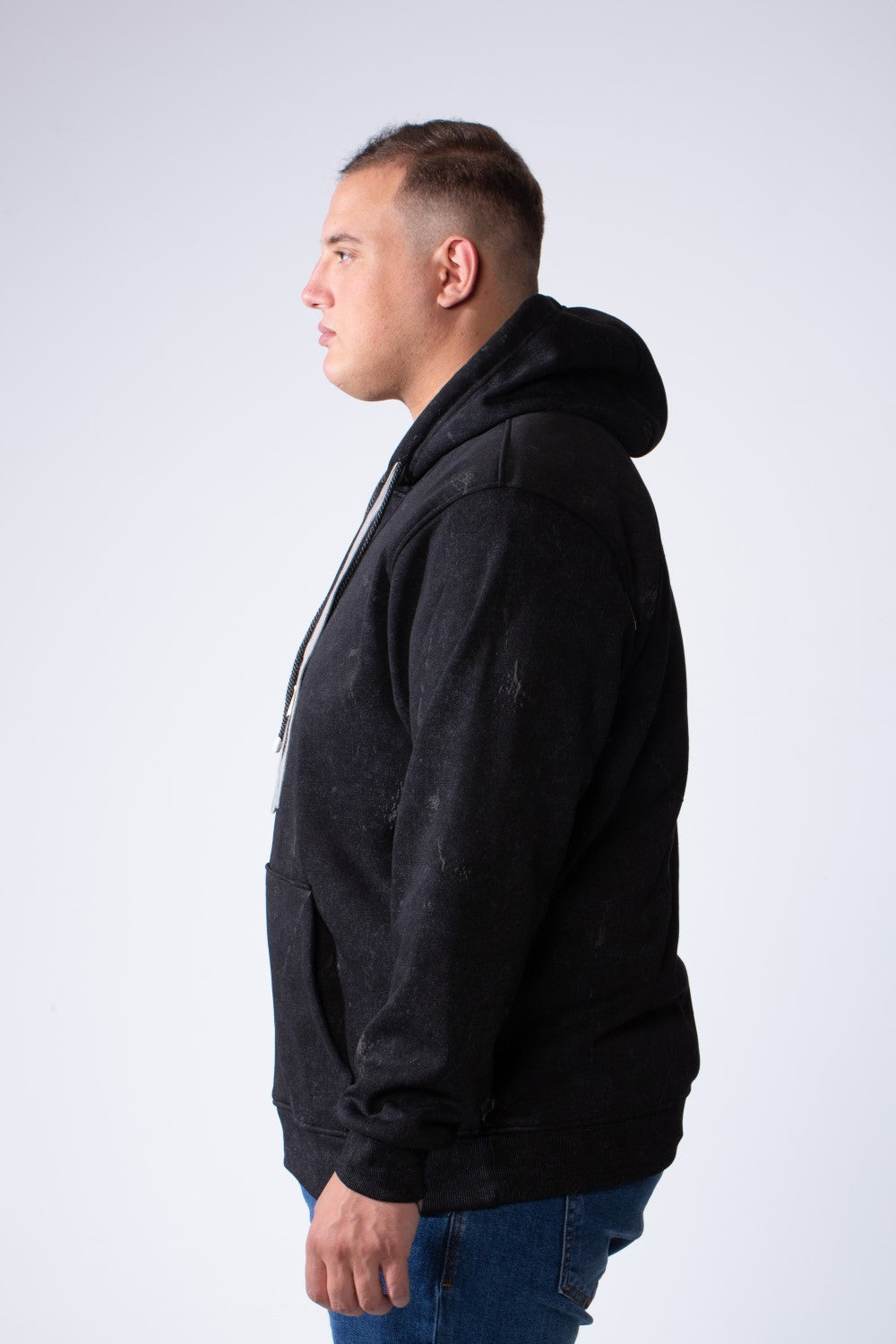Men's Long Sleeve With Unique Marble Pattern Front Kangaroo Pocket Comfortable Big Size Hooded Sweatshirt