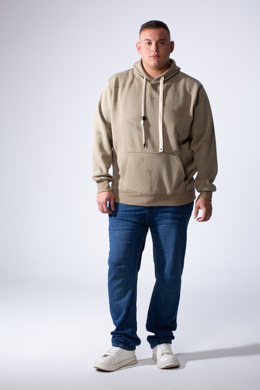 Men's Long Sleeve With Unique Marble Pattern Front Kangaroo Pocket Comfortable Big Size Hooded Sweatshirt