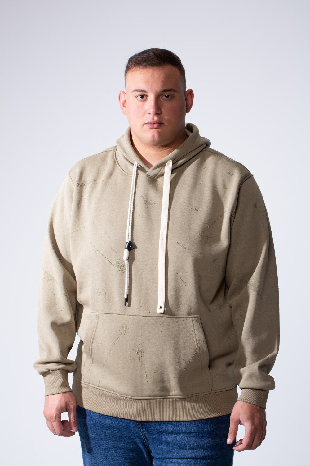 Men's Long Sleeve With Unique Marble Pattern Front Kangaroo Pocket Comfortable Big Size Hooded Sweatshirt