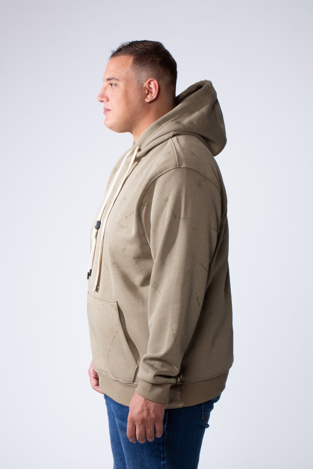 Men's Long Sleeve With Unique Marble Pattern Front Kangaroo Pocket Comfortable Big Size Hooded Sweatshirt