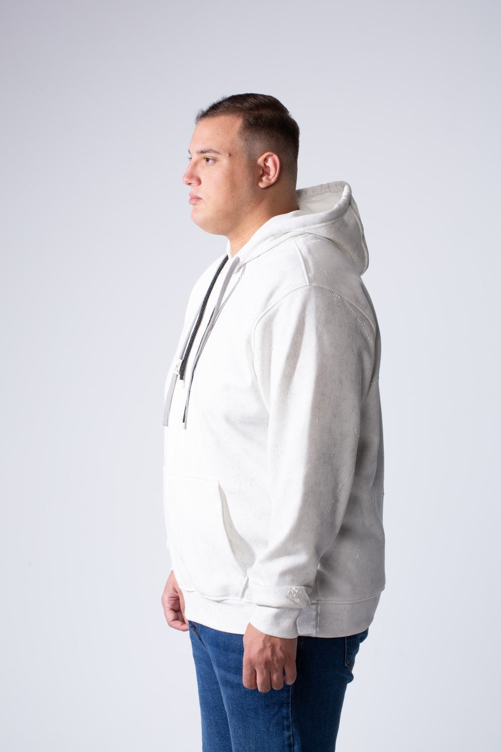 Men's Long Sleeve With Unique Marble Pattern Front Kangaroo Pocket Comfortable Big Size Hooded Sweatshirt