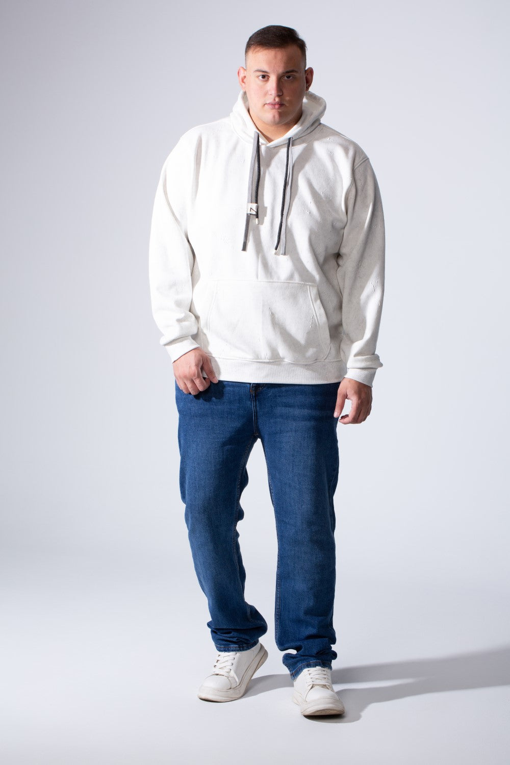 Men's Long Sleeve With Unique Marble Pattern Front Kangaroo Pocket Comfortable Big Size Hooded Sweatshirt