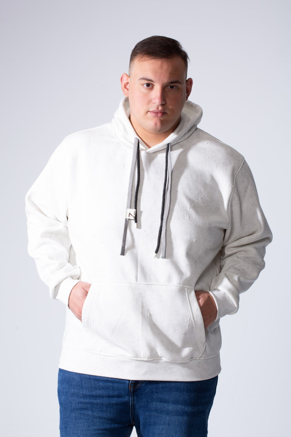 Men's Long Sleeve With Unique Marble Pattern Front Kangaroo Pocket Comfortable Big Size Hooded Sweatshirt