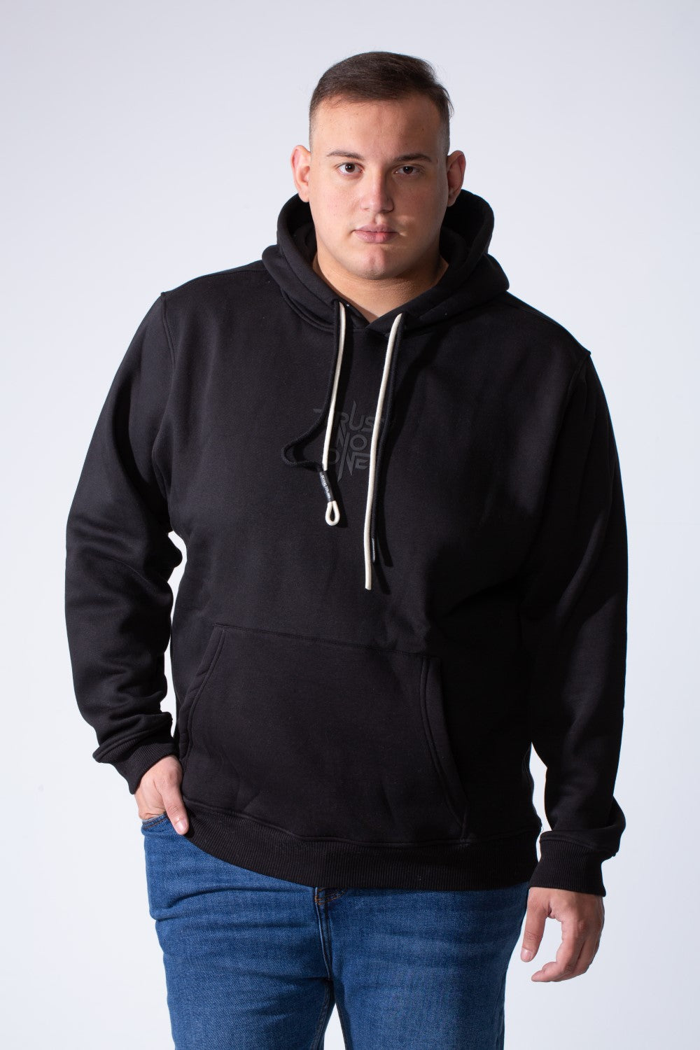 Men's Kangaroo Pockets Long Sleeve Small Front Text Print Basic Daily Wear Hooded Big Size Sweatshirt