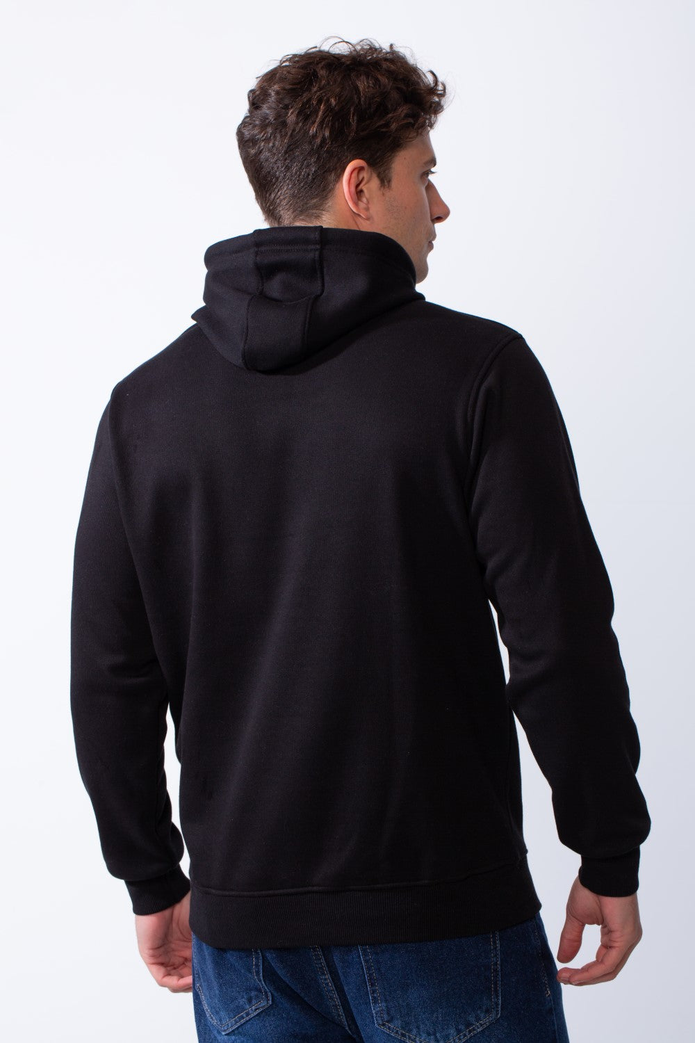 Men's Kangaroo Pockets Bold Text Chest Print Long Sleeves Slim Fit Hooded Daily Wear Comfy Sweatshirt