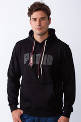 Men's Kangaroo Pockets Bold Text Chest Print Long Sleeves Slim Fit Hooded Daily Wear Comfy Sweatshirt