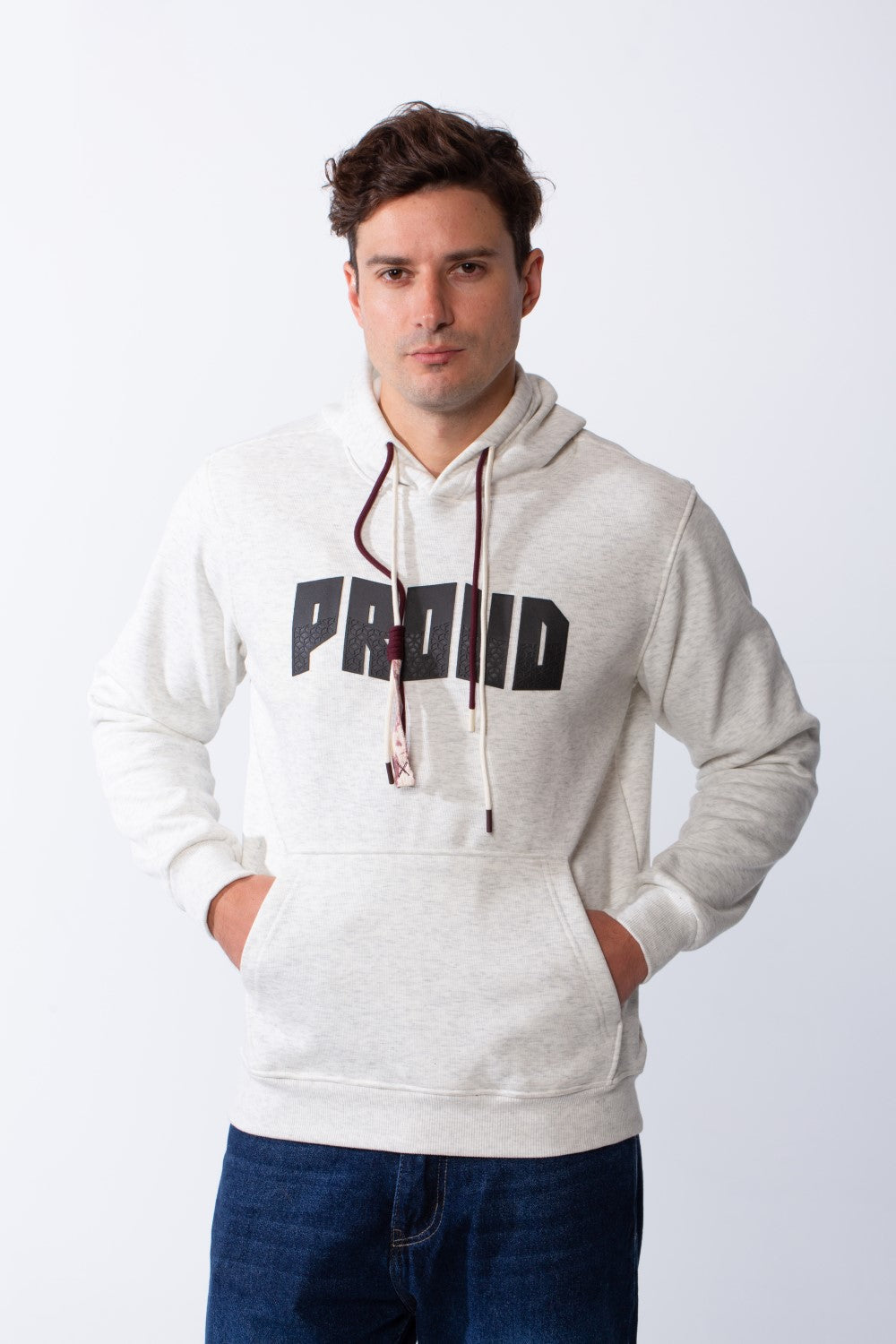 Men's Kangaroo Pockets Bold Text Chest Print Long Sleeves Slim Fit Hooded Daily Wear Comfy Sweatshirt