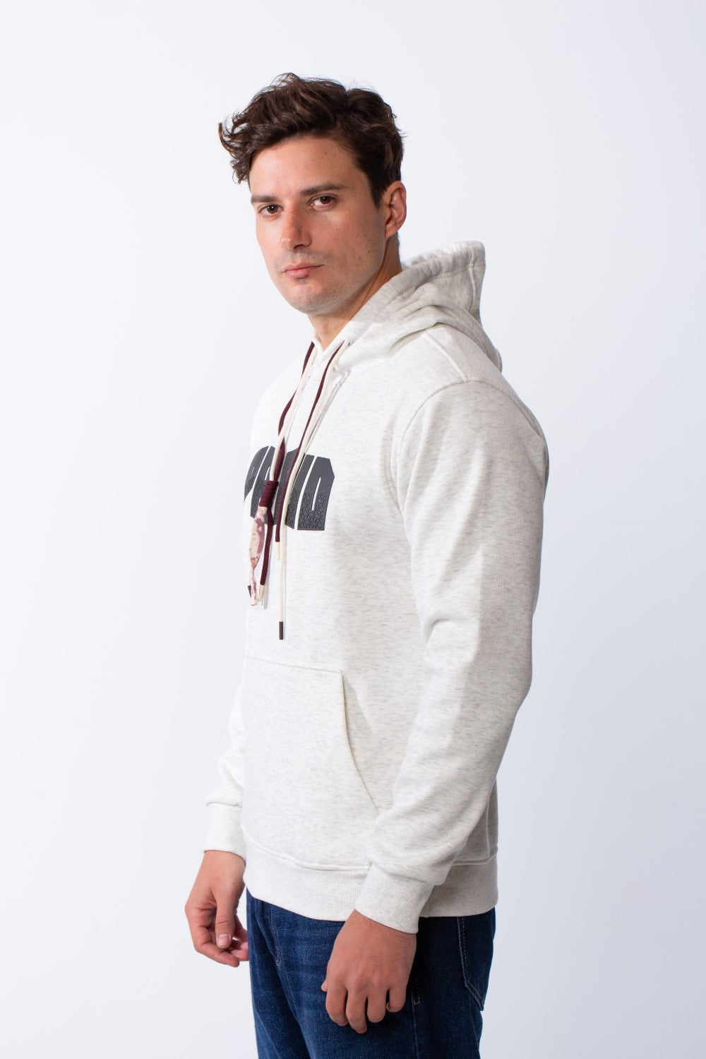 Men's Kangaroo Pockets Bold Text Chest Print Long Sleeves Slim Fit Hooded Daily Wear Comfy Sweatshirt