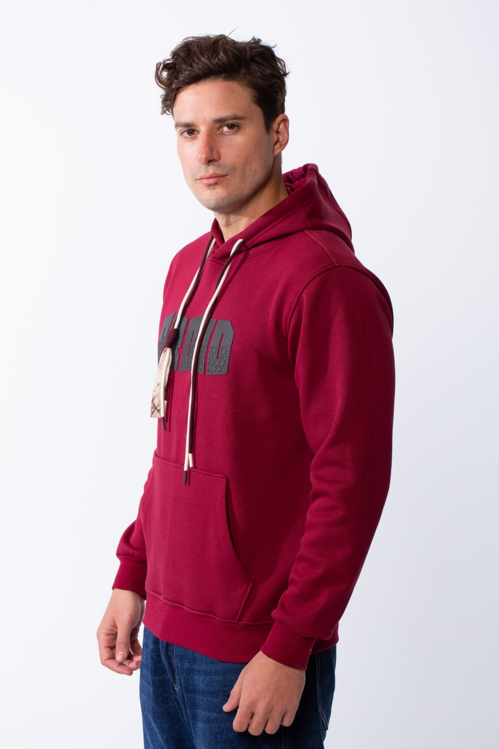 Men's Kangaroo Pockets Bold Text Chest Print Long Sleeves Slim Fit Hooded Daily Wear Comfy Sweatshirt